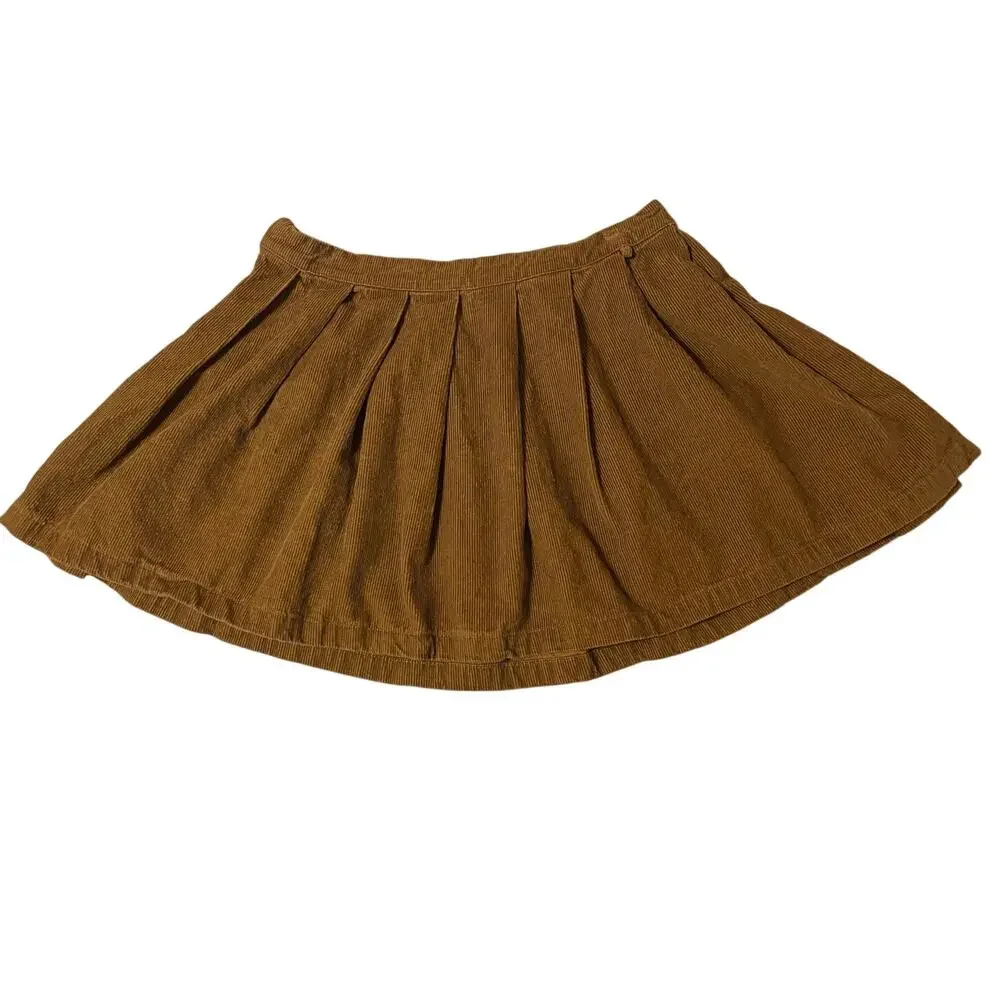 Forever 21 Y2K Boho Brown Corduroy Classic Mini Pleated Skater Skirt Size XL